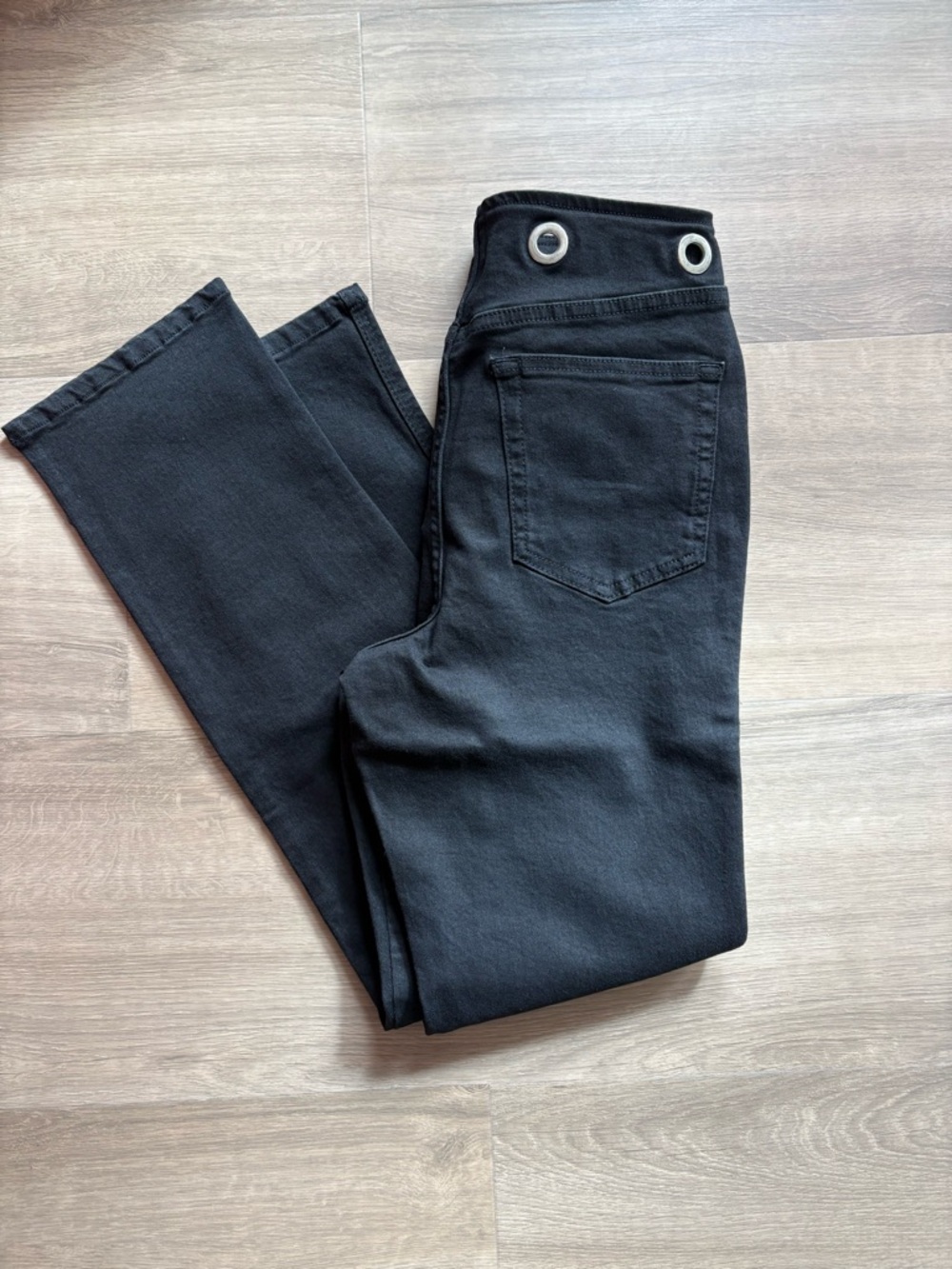 Grommet Detail Straight Leg Black Jeans